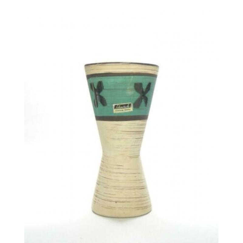 Vintage vaas West Germany Scheurich 244-17 beige/groen/zwar