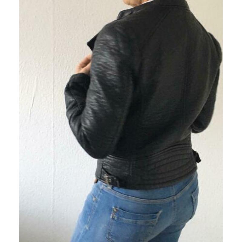 Zwart biker jasje / Jack leer maat 38/M