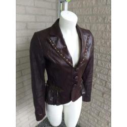 Bruin lederen jasje met studs maat S