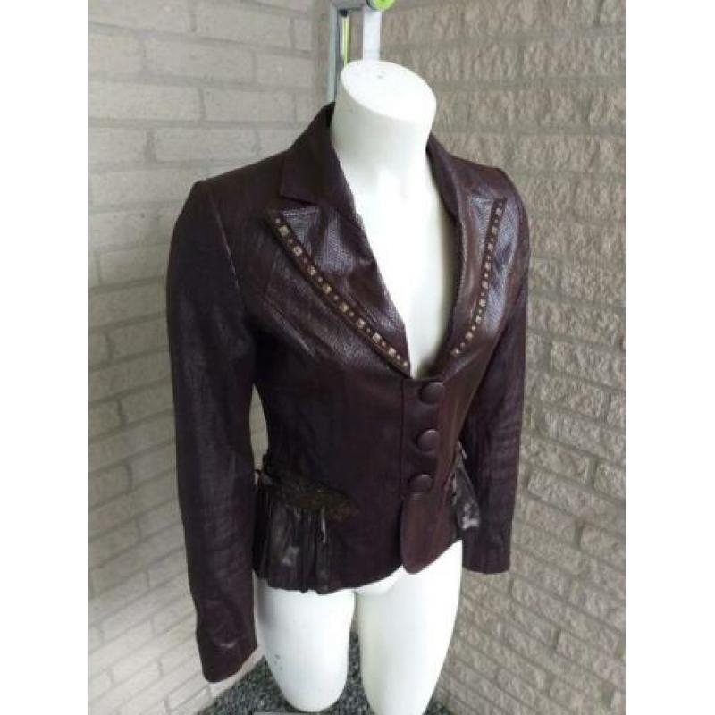 Bruin lederen jasje met studs maat S