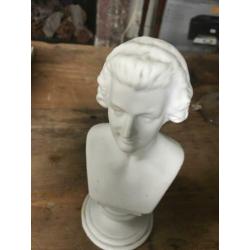 Borstbeeldje Mozart wit mat porselein 16,5 cm