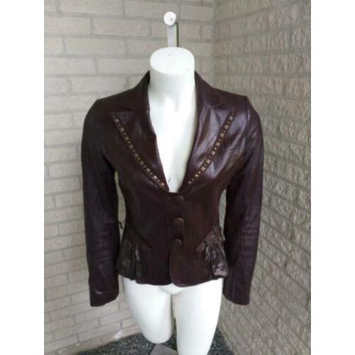 Bruin lederen jasje met studs maat S