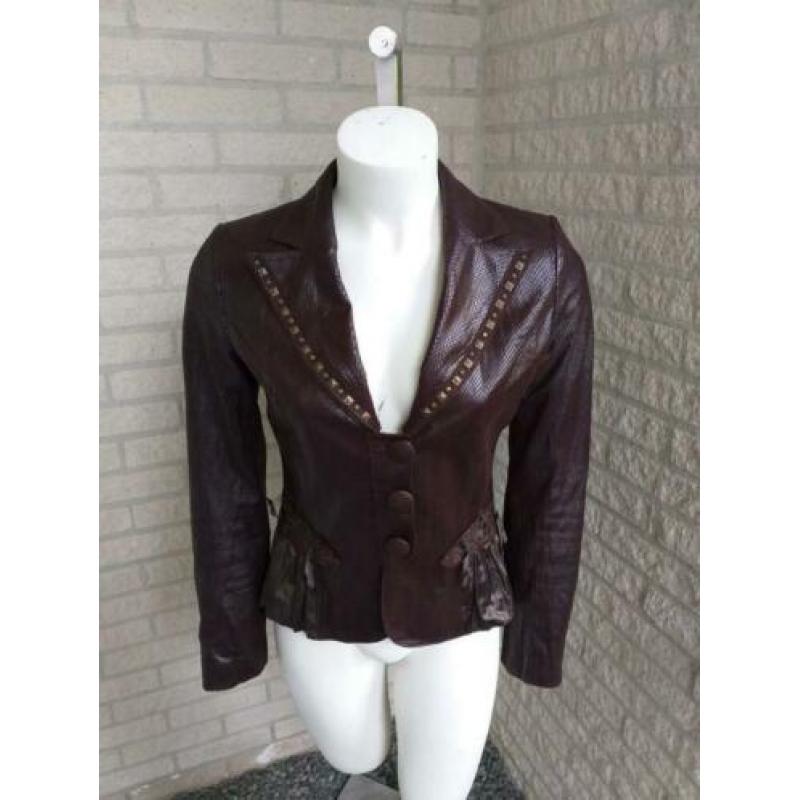 Bruin lederen jasje met studs maat S