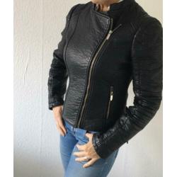 Zwart biker jasje / Jack leer maat 38/M