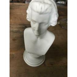 Borstbeeldje Mozart wit mat porselein 16,5 cm