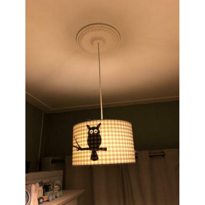 Lamp kind blauw/wit met silhouet uil