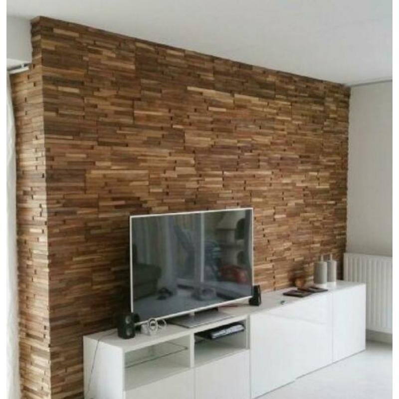 -trendy wandpanels- teakhout. plakken en klaar!