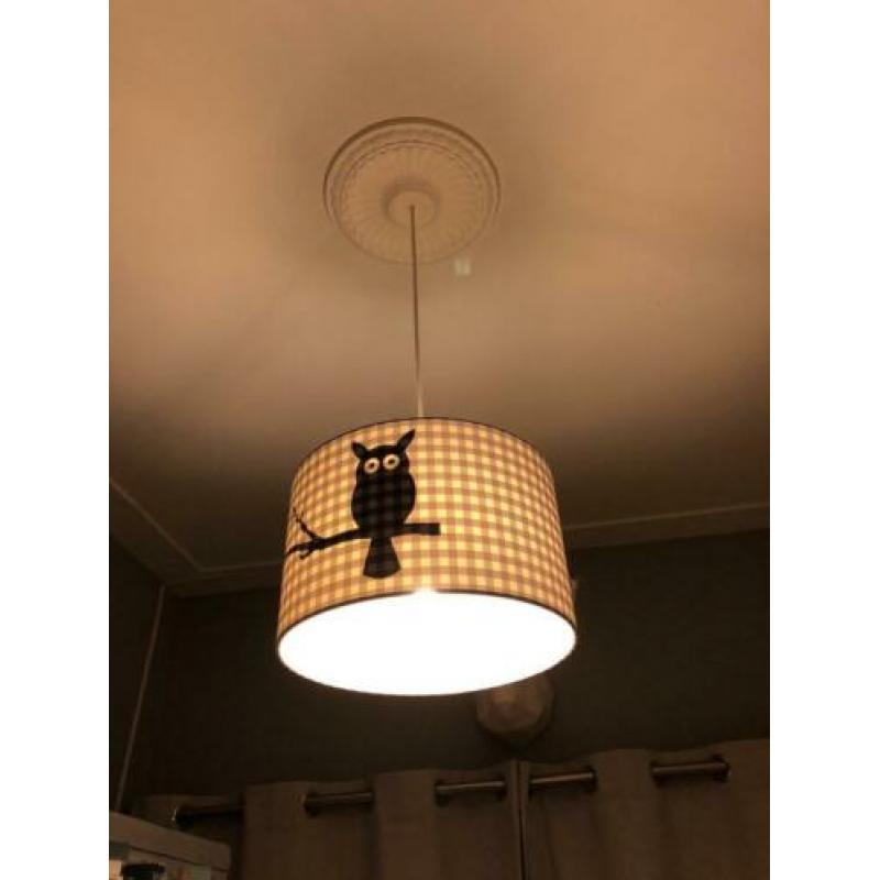 Lamp kind blauw/wit met silhouet uil