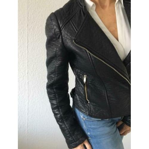 Zwart biker jasje / Jack leer maat 38/M