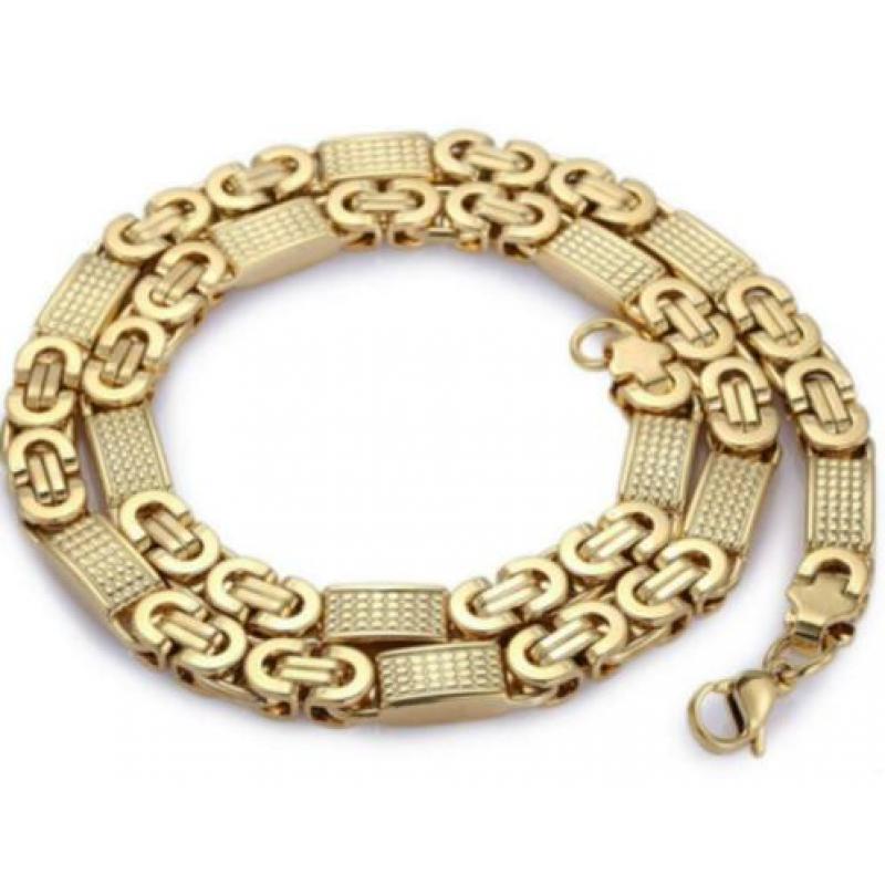 8mm 90cm koningsketting 8 mm 90 cm Platte Gold plated heren