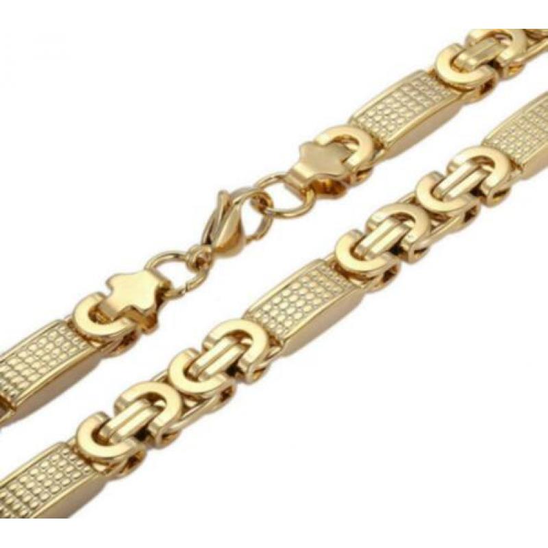 8mm 90cm koningsketting 8 mm 90 cm Platte Gold plated heren