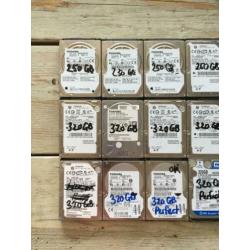 25x sata 2,5" inch laptop hardeschijf, 500gb / 320 gb / 250