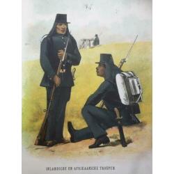 Prachtige antieke (1887) litho Inlandsche Afrikaanse troepen