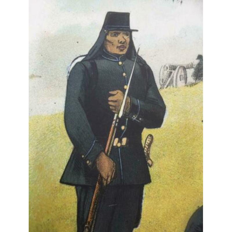Prachtige antieke (1887) litho Inlandsche Afrikaanse troepen