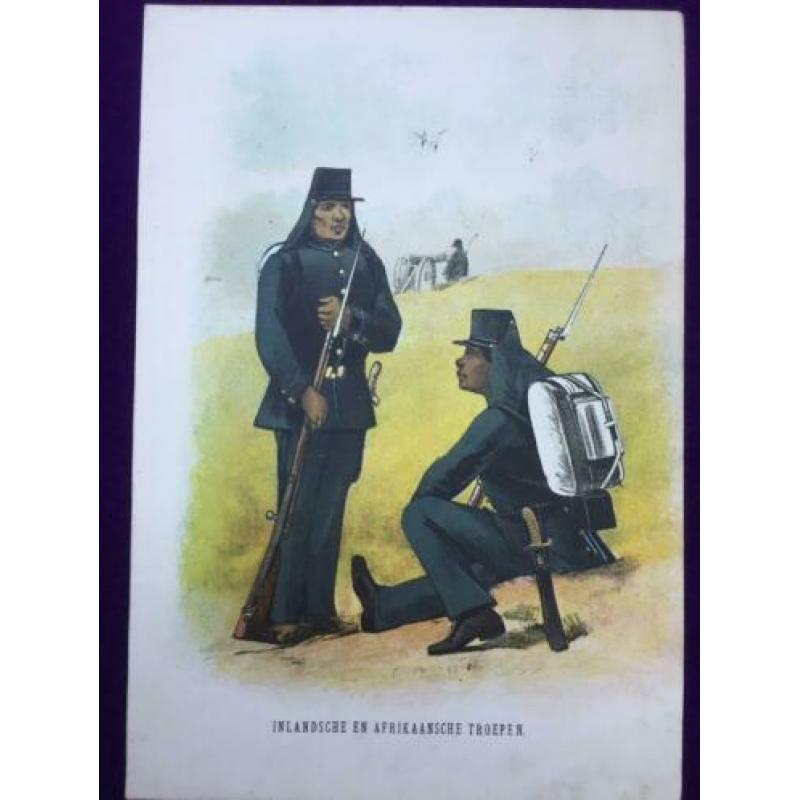 Prachtige antieke (1887) litho Inlandsche Afrikaanse troepen