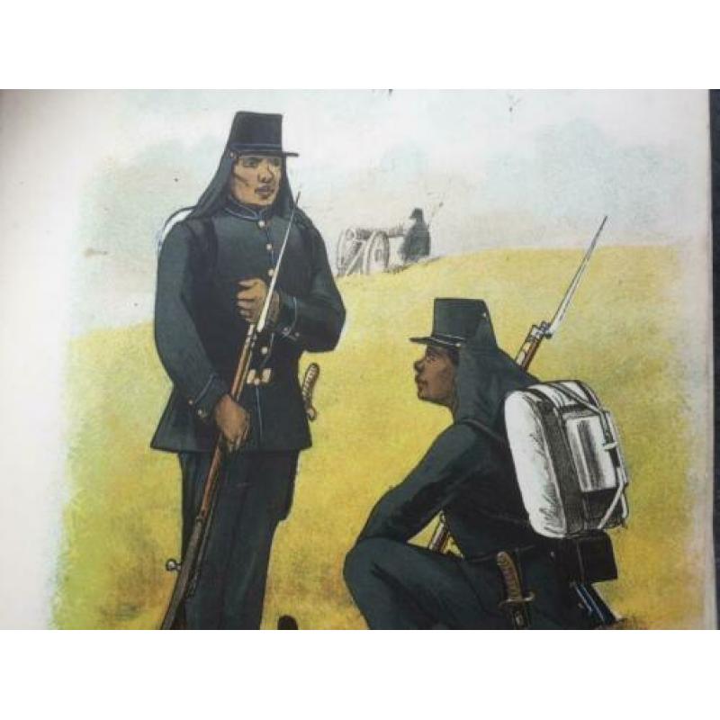 Prachtige antieke (1887) litho Inlandsche Afrikaanse troepen
