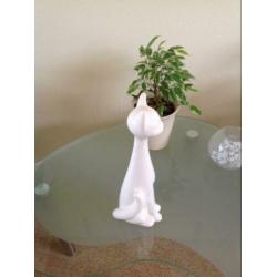 Grote poes, kat, wit keramiek, 35 cm hoog