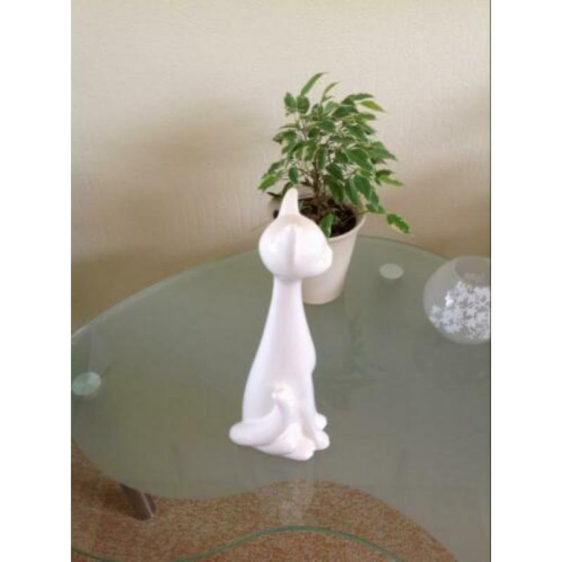 Grote poes, kat, wit keramiek, 35 cm hoog