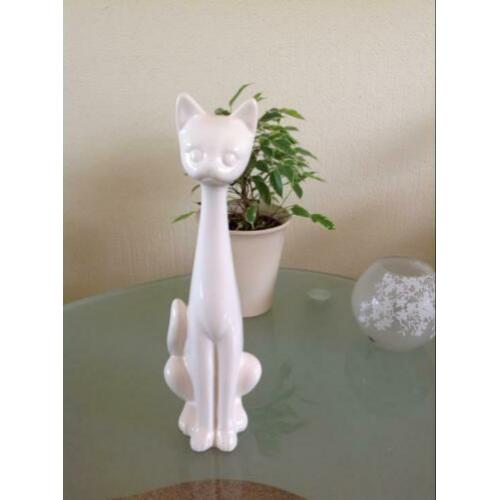Grote poes, kat, wit keramiek, 35 cm hoog