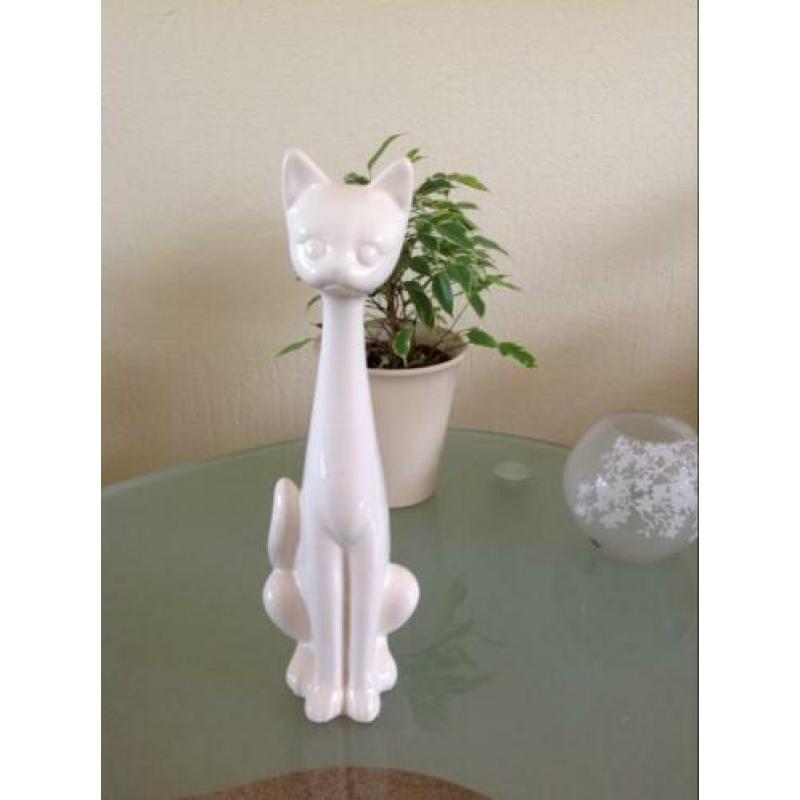 Grote poes, kat, wit keramiek, 35 cm hoog