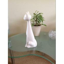 Grote poes, kat, wit keramiek, 35 cm hoog