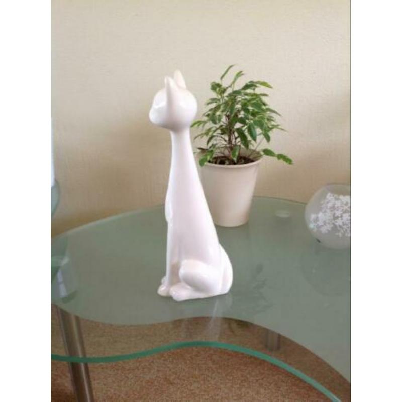 Grote poes, kat, wit keramiek, 35 cm hoog