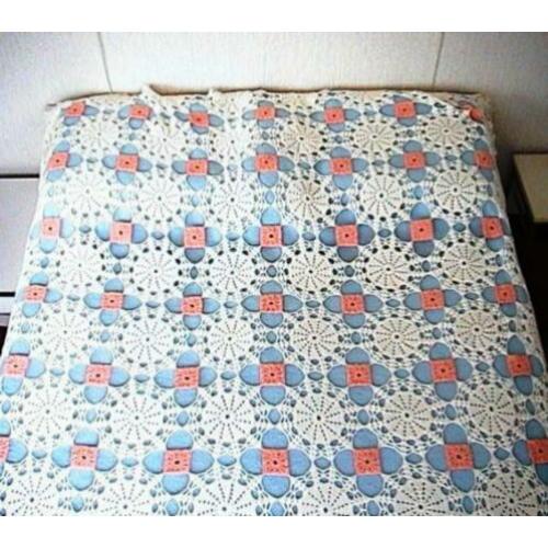 Sprei 2persoons - Brocant handwerk - gebroken wit met roze
