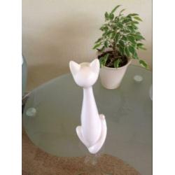 Grote poes, kat, wit keramiek, 35 cm hoog
