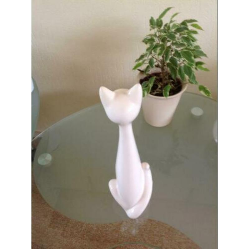 Grote poes, kat, wit keramiek, 35 cm hoog