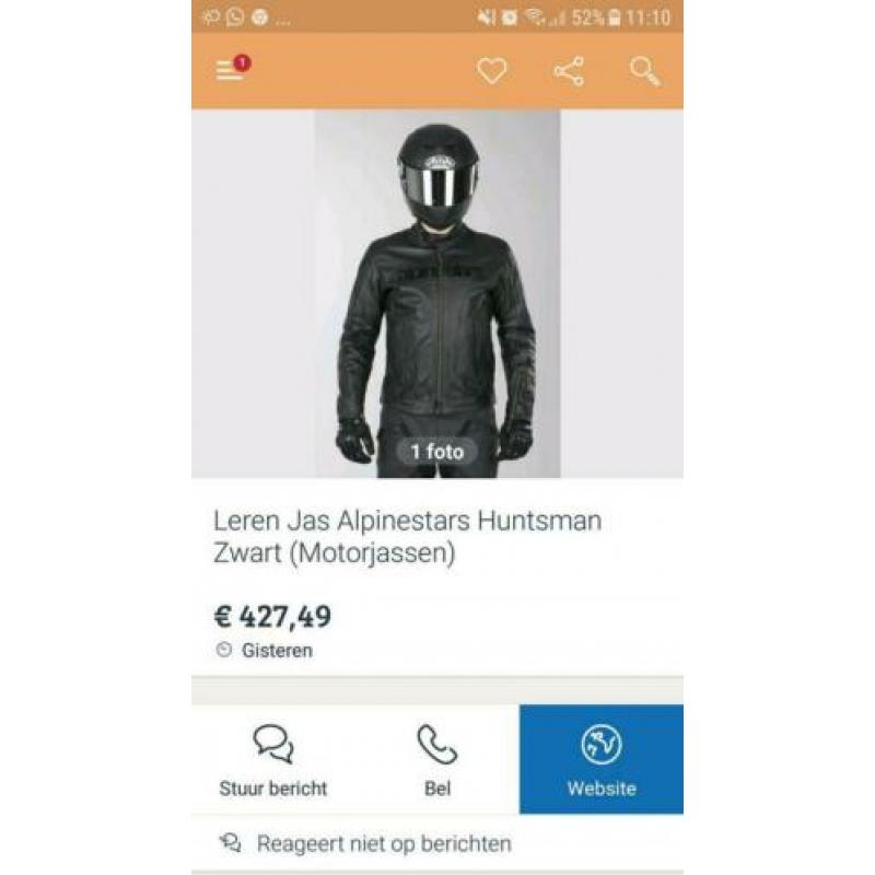 Nieuwe Alpinestars Huntsman leren motor jas maat 52