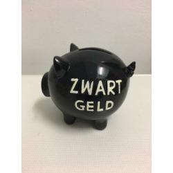 Zwart geld spaarpot van steen 11/13cm