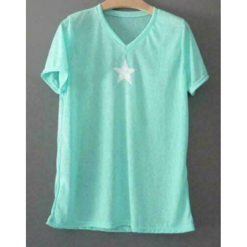 zeegroene top met ster maat M maat 38