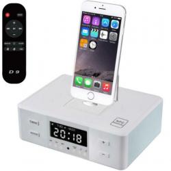 Universale Dock Speaker met Bluetooth/NFC/FM/Wekker (D9 Wit)