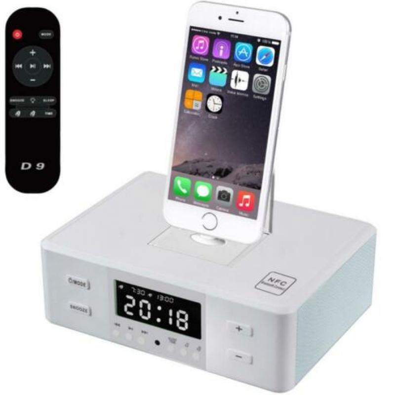 Universale Dock Speaker met Bluetooth/NFC/FM/Wekker (D9 Wit)