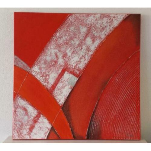 Schilderij canvas rood abstract maat 100X100 cm