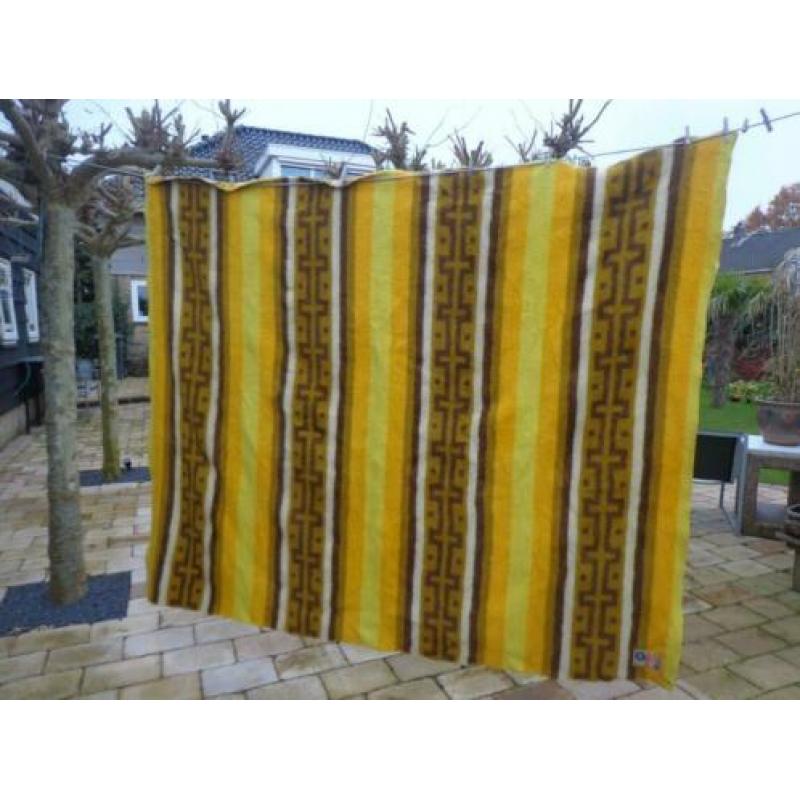 Vintage 100% wollen deken/sprei/woondeken, jaren 60/70,geel
