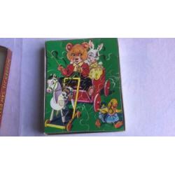 Oude Pin-Kwin houten puzzle Beer-Konijn-Kuiken/jaren ‘50/60