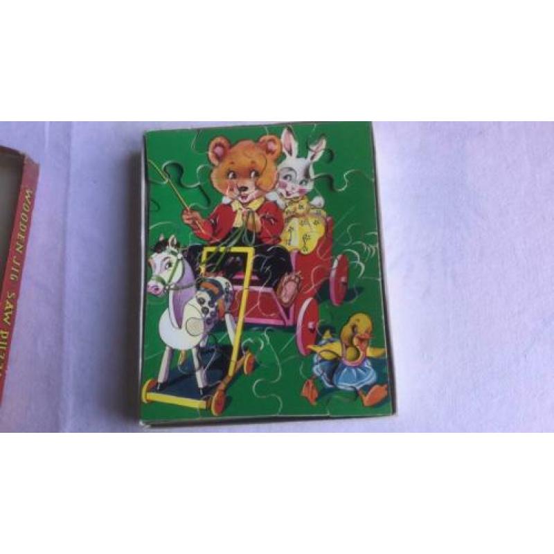 Oude Pin-Kwin houten puzzle Beer-Konijn-Kuiken/jaren ‘50/60