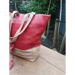 Mooie leren rood # creme frans molenaar tas