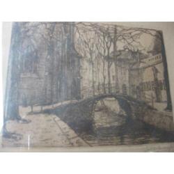 Grachtengezicht Delft. Houten lijst. 1923. Joh. Scherft.