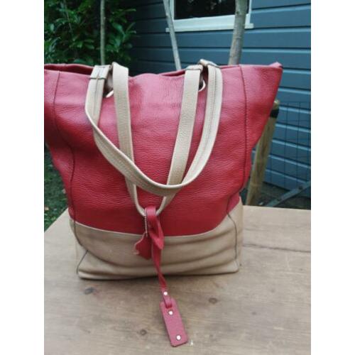Mooie leren rood # creme frans molenaar tas