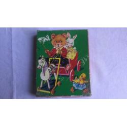 Oude Pin-Kwin houten puzzle Beer-Konijn-Kuiken/jaren ‘50/60