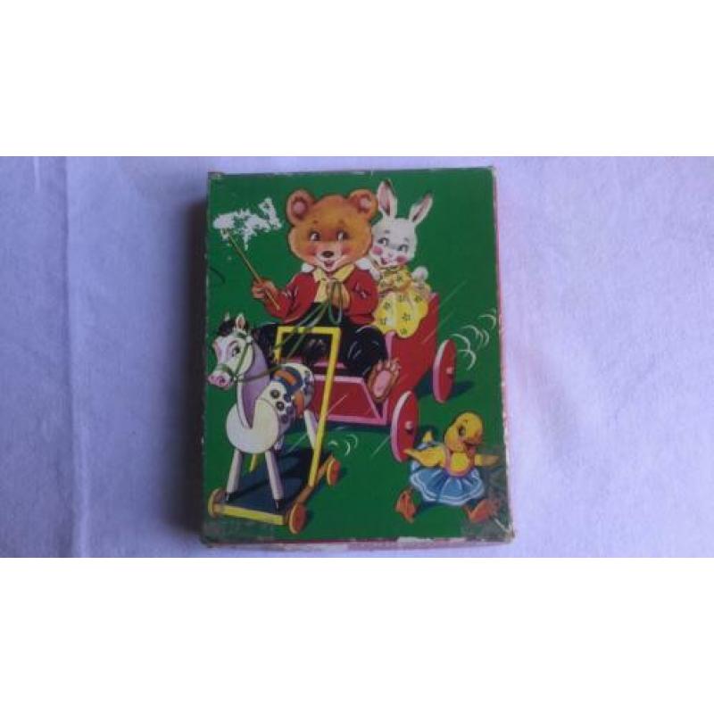 Oude Pin-Kwin houten puzzle Beer-Konijn-Kuiken/jaren ‘50/60