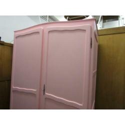 Barok roze 2 deurs kinderkast kleerkast linnenkast hang leg