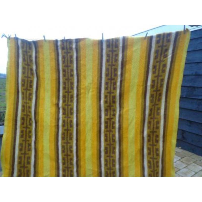 Vintage 100% wollen deken/sprei/woondeken, jaren 60/70,geel