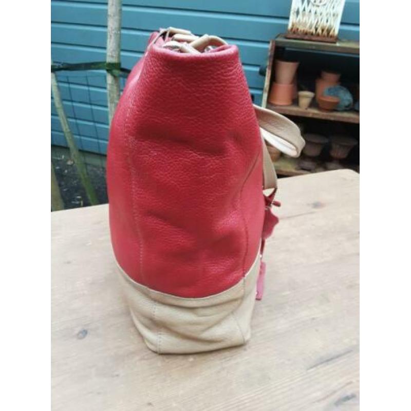 Mooie leren rood # creme frans molenaar tas