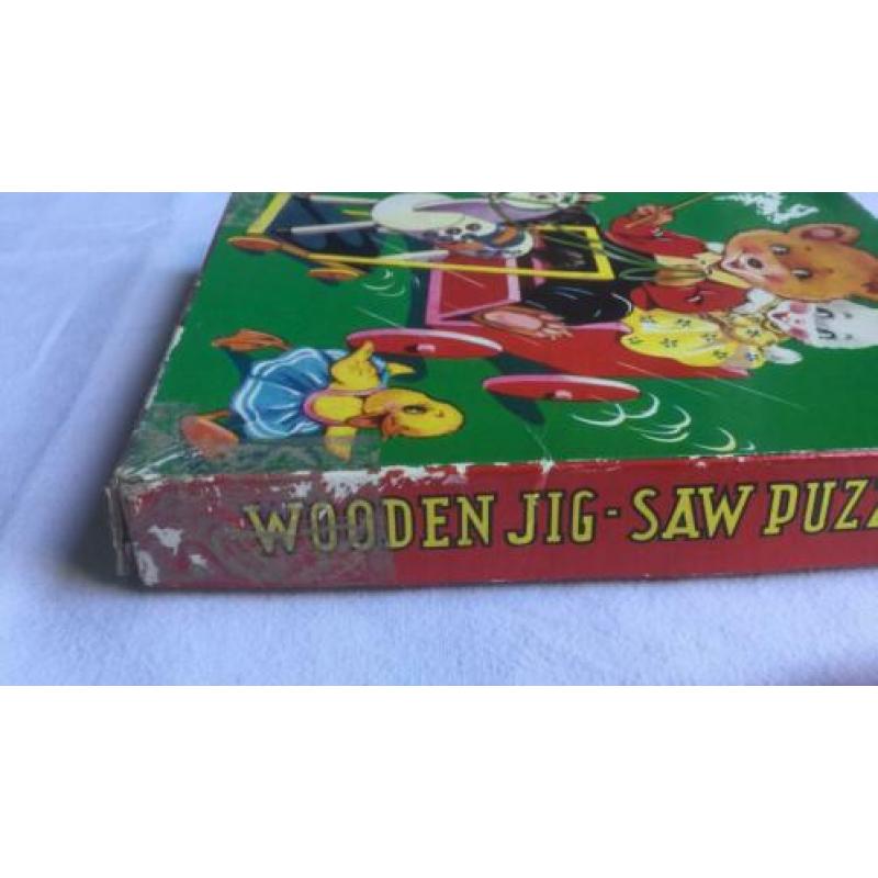 Oude Pin-Kwin houten puzzle Beer-Konijn-Kuiken/jaren ‘50/60