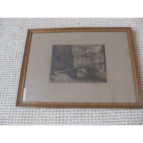 Grachtengezicht Delft. Houten lijst. 1923. Joh. Scherft.