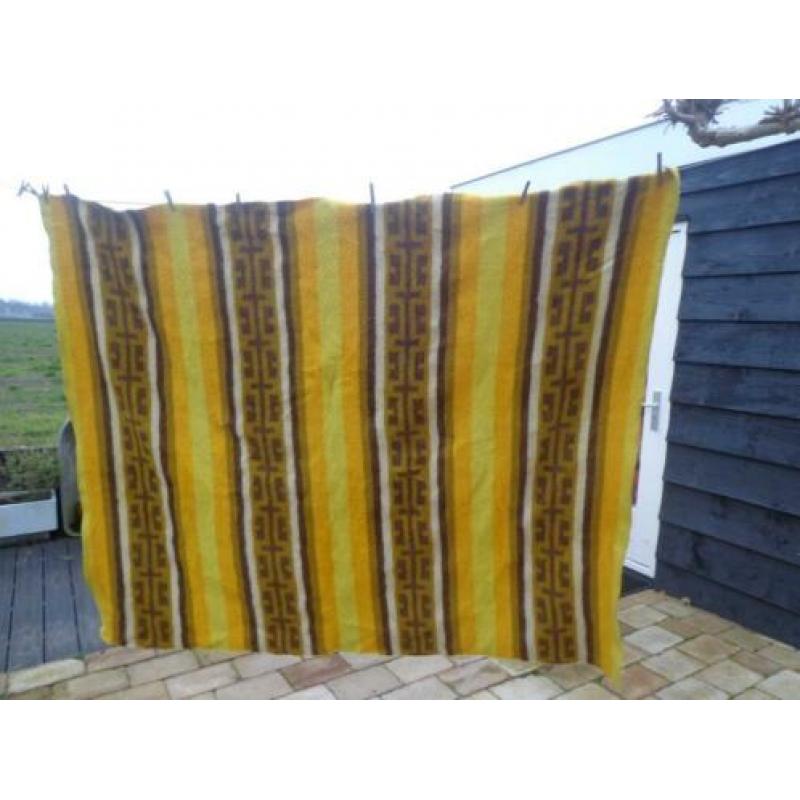 Vintage 100% wollen deken/sprei/woondeken, jaren 60/70,geel