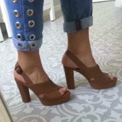* Manfield, mt 37 * Gave leren blokhakken cognac, zgan!